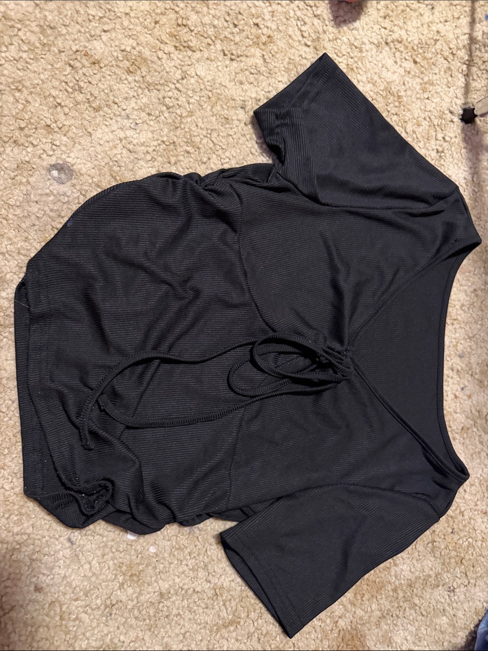 SHEIN Black Ribbed Drawstring Crop Top